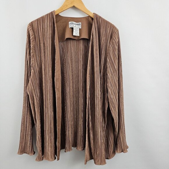 Jessica Howard Woman Open Front Jacket Size 24W Gold Tan Pleated Dressy Evening - Picture 8 of 8